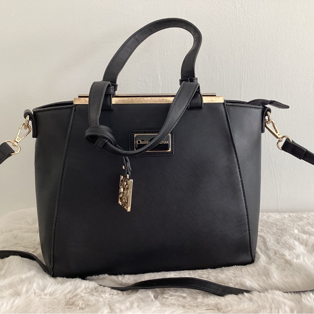 Christian Lacroix Black and Gold Accent Shoulder Bag